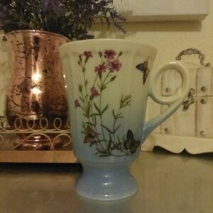 3/$15 MUGS SALE! Burton + Burton Blue Fancy Floral Butterfly Mug Coffee Cup